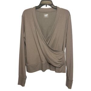 Avia women's long-sleeve wrap yoga top in tan Size L (12-14)